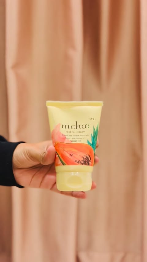 Instagram post by @tanveee.prakash for moha: Nature’s Perfect Formula. Caption reads: Foot care 🤌🏻.. #ad #mohaFootCare....