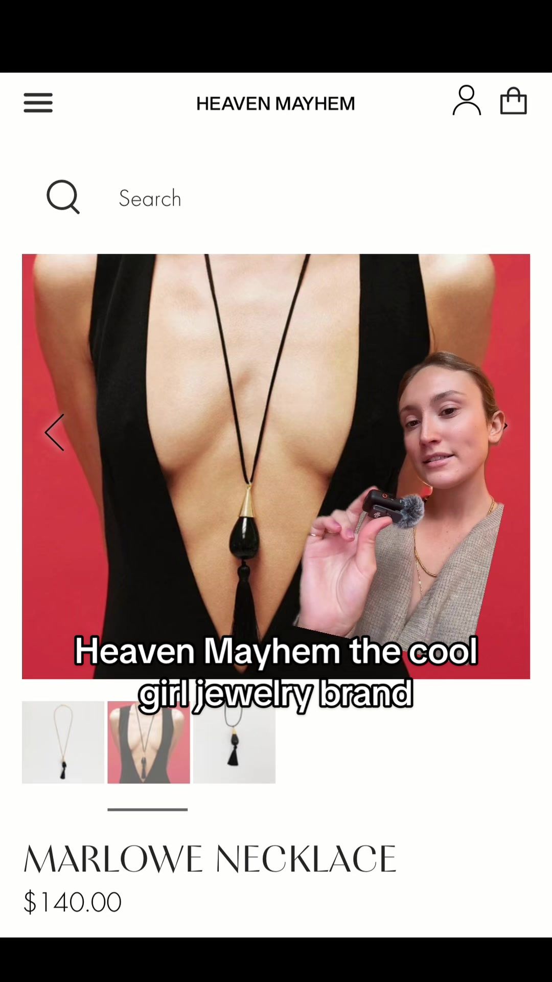 TikTok post by @coolmonologue for Heaven Mayhem. Caption reads: @Heaven Mayhem is such a cool girl brand. I need....