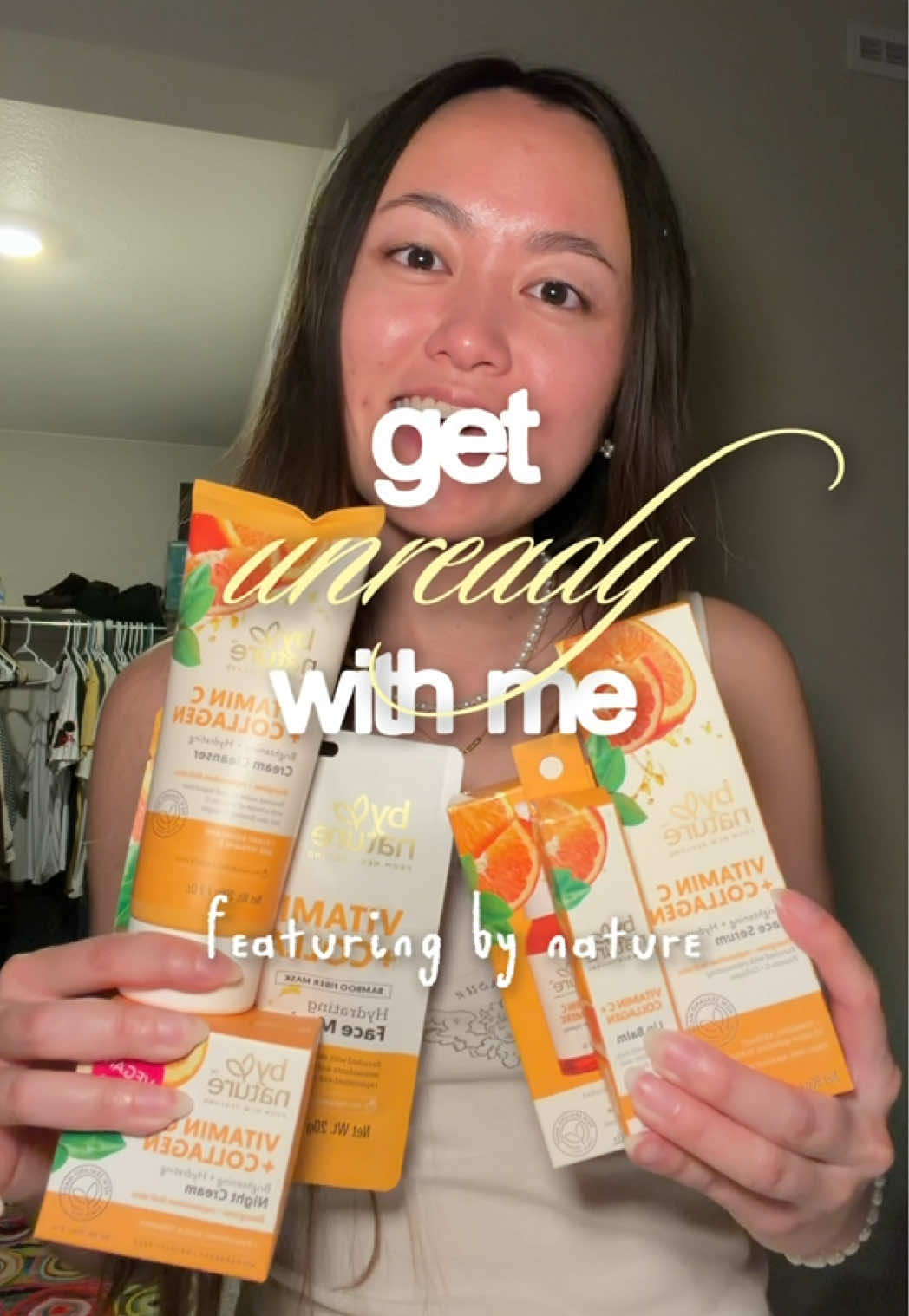 TikTok post by @withlovealla for bynatureskincare. Caption reads: [...] with everything vitamin c 🍊🧡....