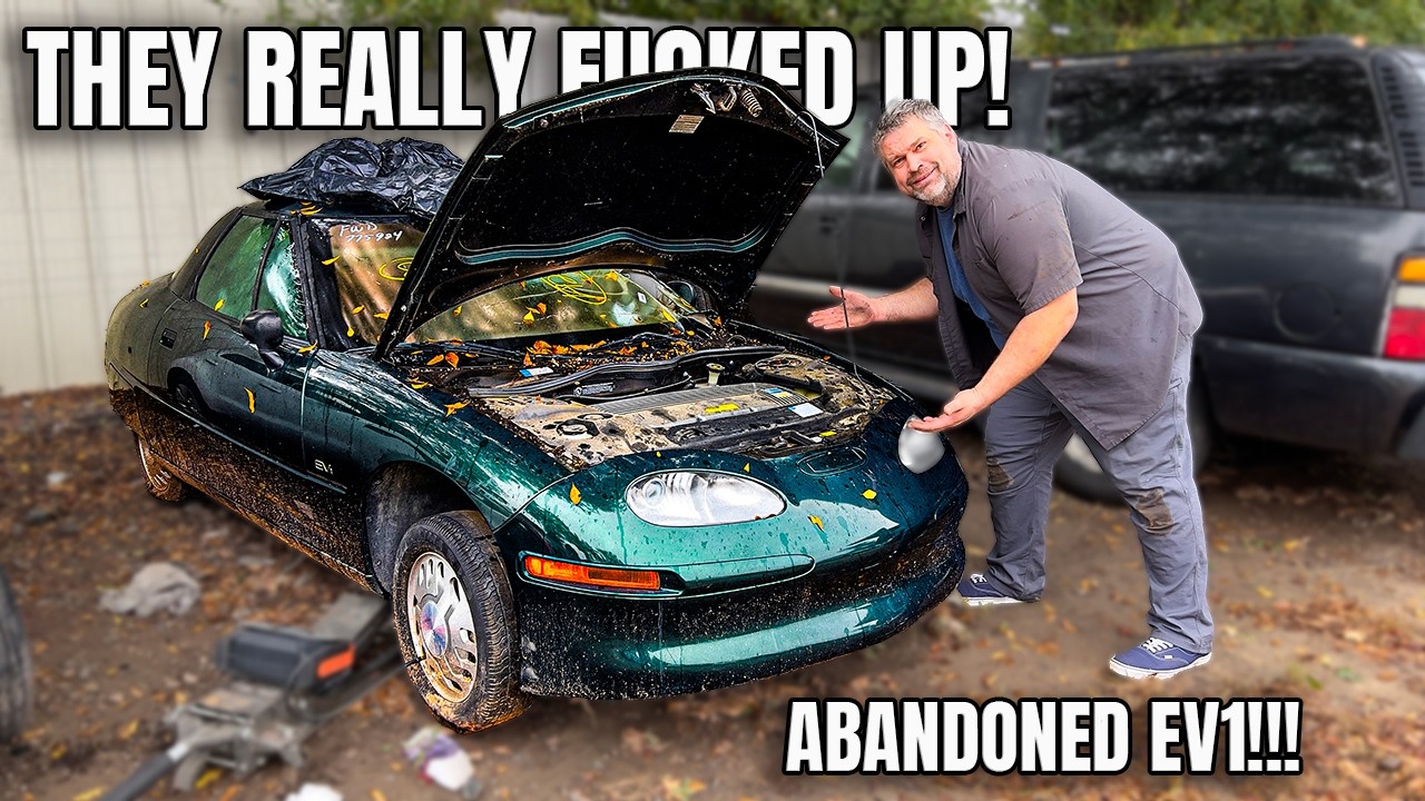 YouTube post by @TheQuestionableGarage for Holley. Caption reads: They Tried To Erase the EV1 From History. We Saved....