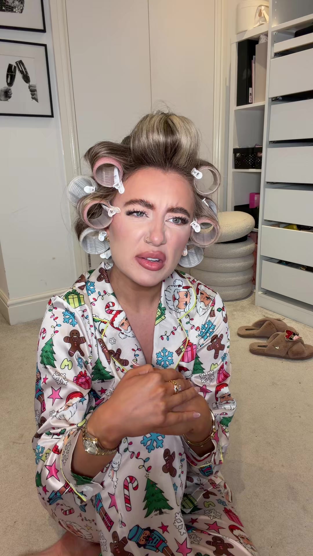 TikTok post by @josiepeaches for MADE BY MITCHELL. Caption reads: what rollers ?!?!?! jingle jarmies n a curly blow....