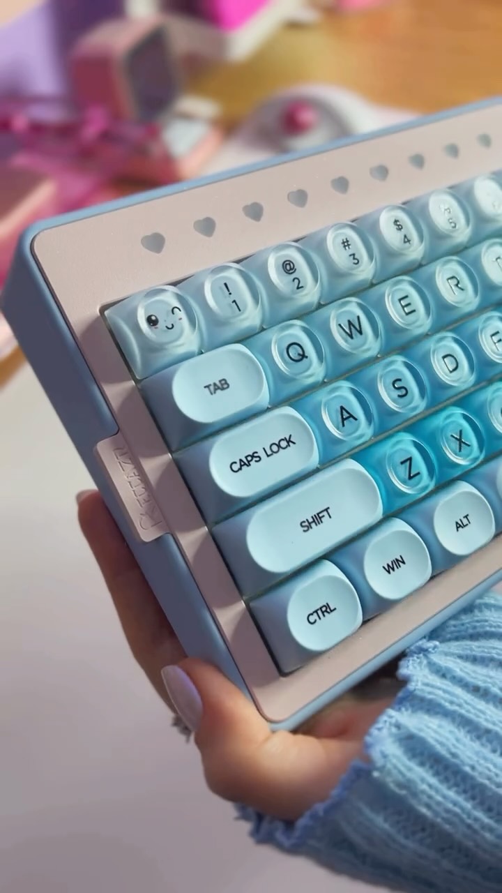 Instagram post by an influencer for XVX Keyboard. Caption reads: [AD] BLUE JELLY KEYCAPS HAVE ARRIVED! 🩵[AD]....