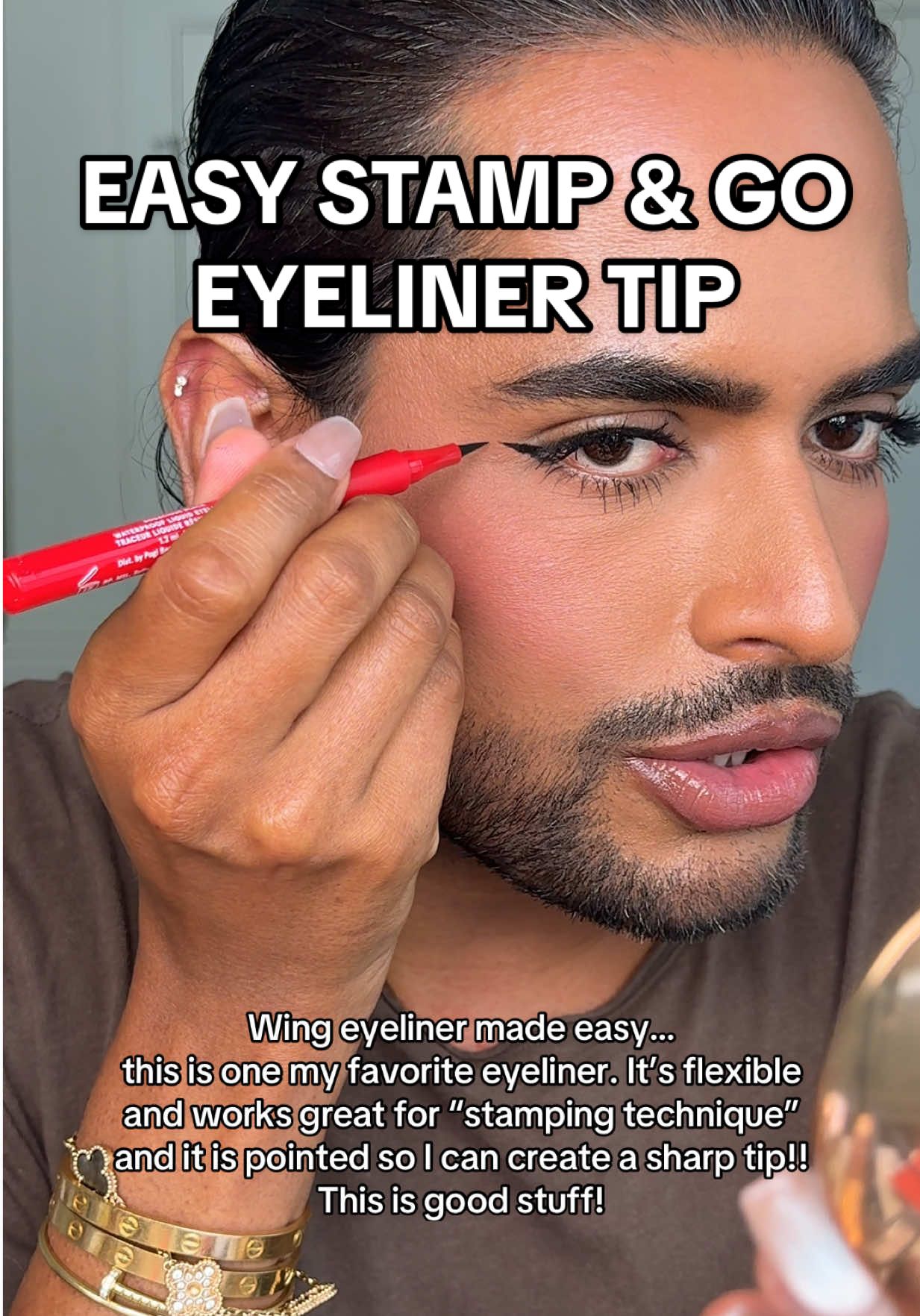 TikTok post by @adityamadiraju for ONE SIZE BEAUTY. Caption reads: This eyeliner makes it way to wing it! 👏🏽 @ONE....