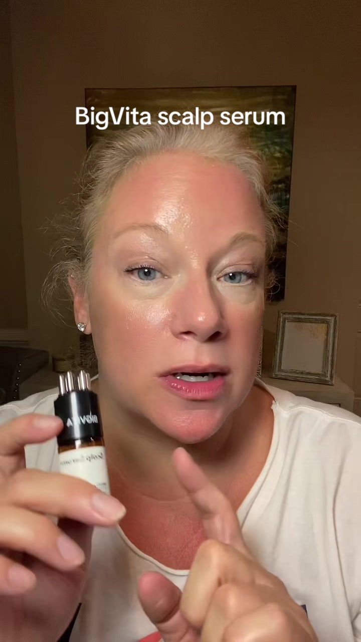 TikTok post by @hollymichellerichard for Bigvita. Caption reads: BIGVITA Scalp Serum + with Applicator, Improve....