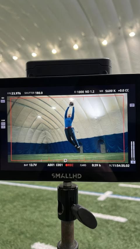 Instagram post by @quinnebaggo for US Bank. Caption reads: Throwing dimes for @usbank 🏈💰 with @izzygeraci7....