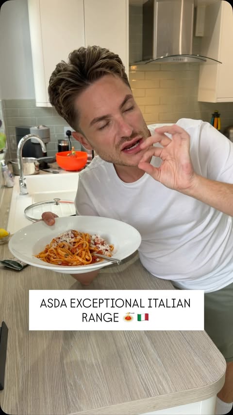 Instagram post by @christomkins1 for Asda. Caption reads: [...] and about 15 minutes 🍝 🇮🇹 Thank you @asda....