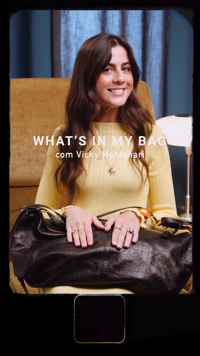 Instagram post by @vogueportugal for Dior. Caption reads: What’s in my bag com Vicky Montanari. Na sua beach....