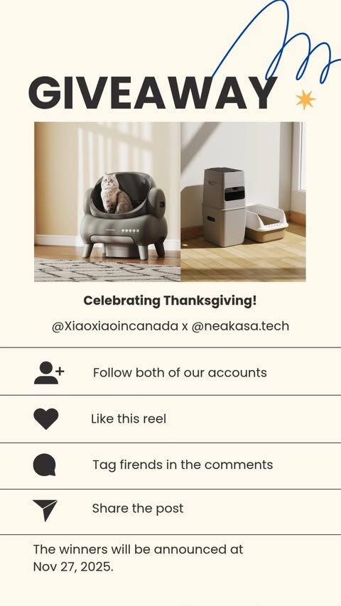 Instagram post by @littlepotatoquebec for Neakasa. Caption reads: 🎉 GIVEAWAY TIME! 🎉
We’re teaming up with....