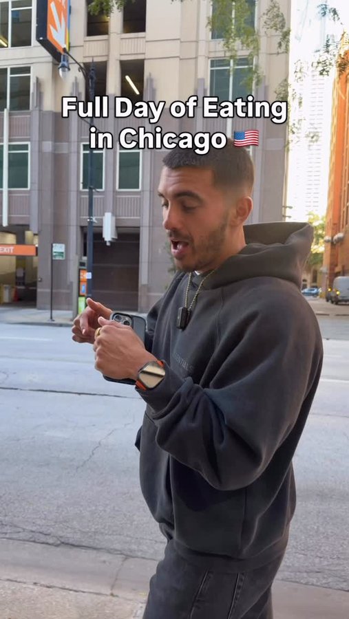Instagram post by @sepps for Airalo. Caption reads: full day of eating in Chicago 🇺🇸 - anytime I’m....