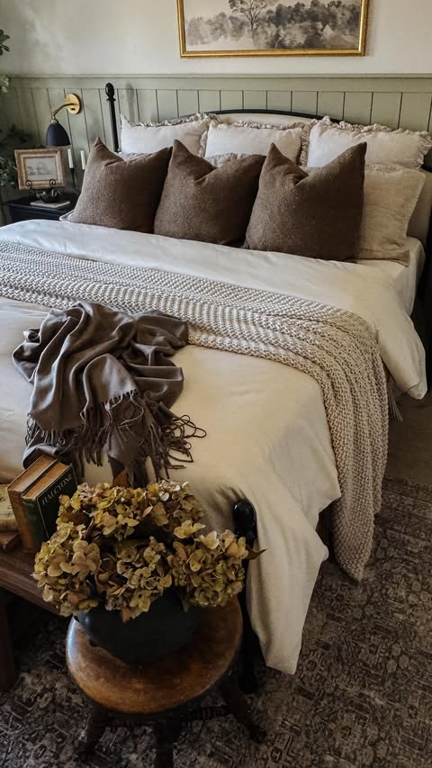 Instagram post by @theresachristinehome for Avocado Green Mattress. Caption reads: Our bedroom has slowly become my favorite place to....