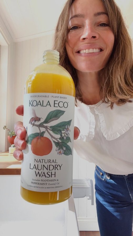 Instagram post by @courtneyadamo for Koala Eco. Caption reads: [...] biodegradable laundry liquid from @koalaeco....