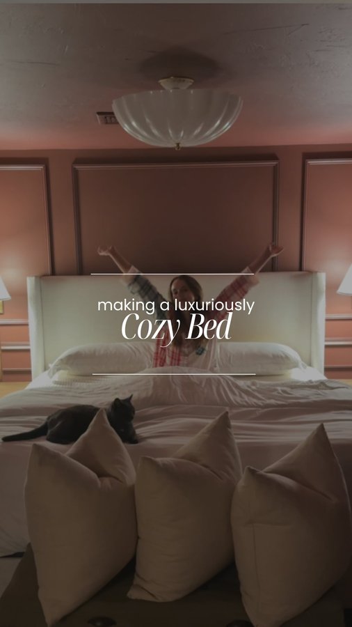 Instagram post by @home.with.em for Linens & Hutch. Caption reads: #ad 60% off my bedding with code EMILYW !My bed is....