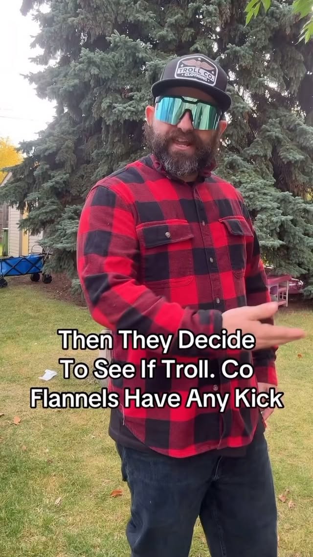 Instagram post by @dick_frost89 for Troll Co. Clothing. Caption reads: Regular Flannels Are Just Gateway Flannels Flannel....