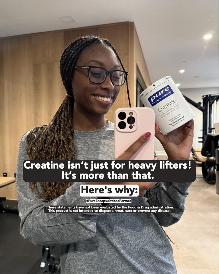Instagram post by @healthyshyla for Pure Encapsulations. Caption reads: #PureEncapsulationsPartner Creatine is getting a....
