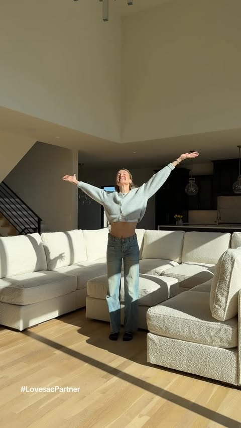 Instagram post by @whitneymarierisner for Lovesac. Caption reads: My new favorite room thanks to @lovesac....
