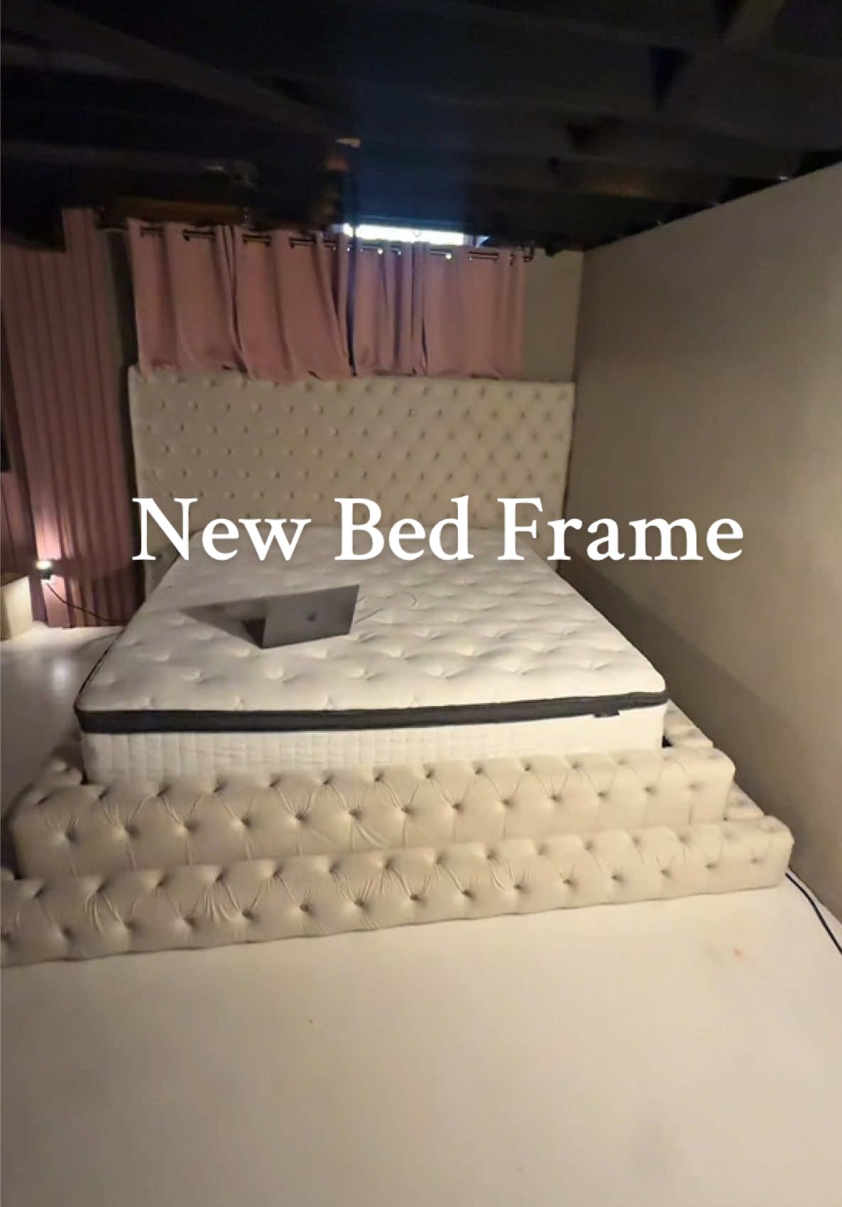 TikTok post by @nynylovey2 for Wayfair. Caption reads: Love my New Bed Frame from @Wayfair #velvet #new....