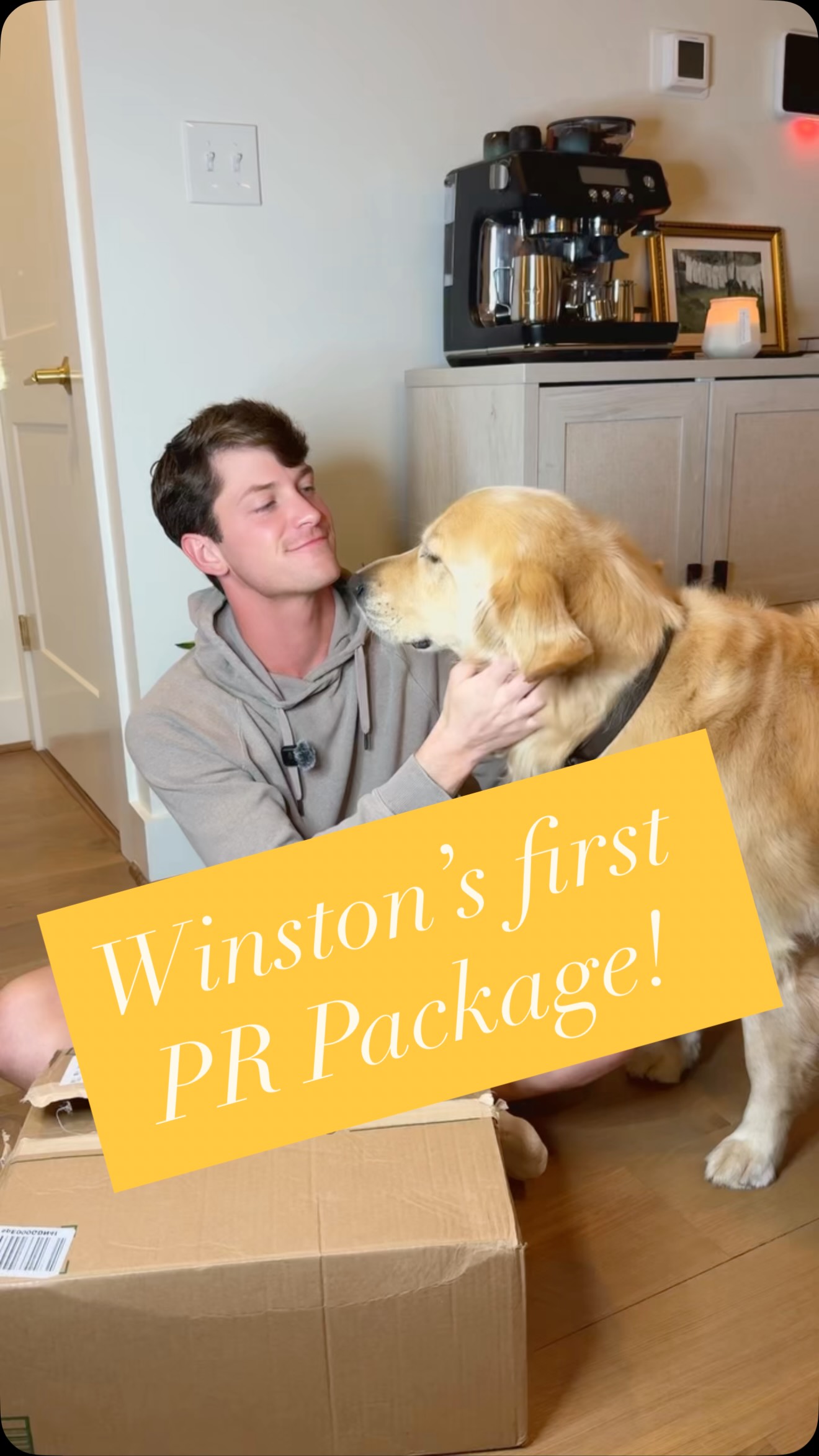 Instagram post by @luke.hufflepuff for Petcube. Caption reads: [...] the mail… Winston’s new PR package from....
