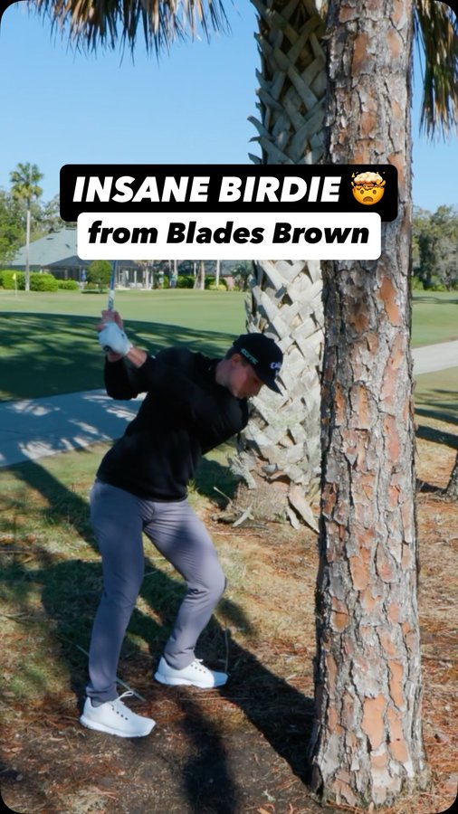 Instagram post by @bladesbrown for Good Good Golf. Caption reads: Blades BIRDIE Brown 🤯😮 Blades makes one of the....