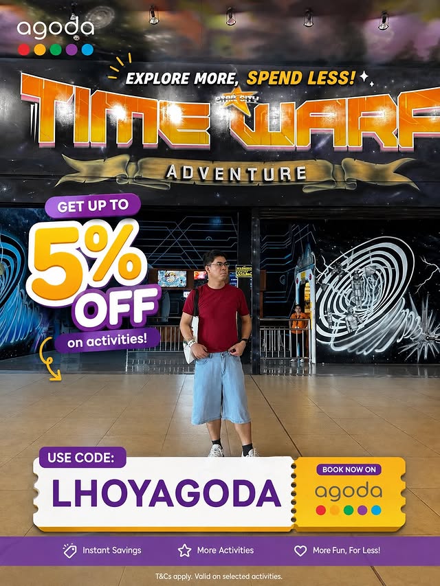 Instagram post by @heyitslhoy for agoda. Caption reads: [...] you play! 👀💸 🎟️ ACTIVITIES: Use LHOYAGODA....