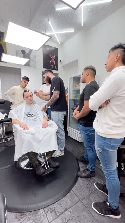 Instagram post by @barberargentino for Barbershopconnect. Caption reads: [...] #freshcut #pacinossignatureline....