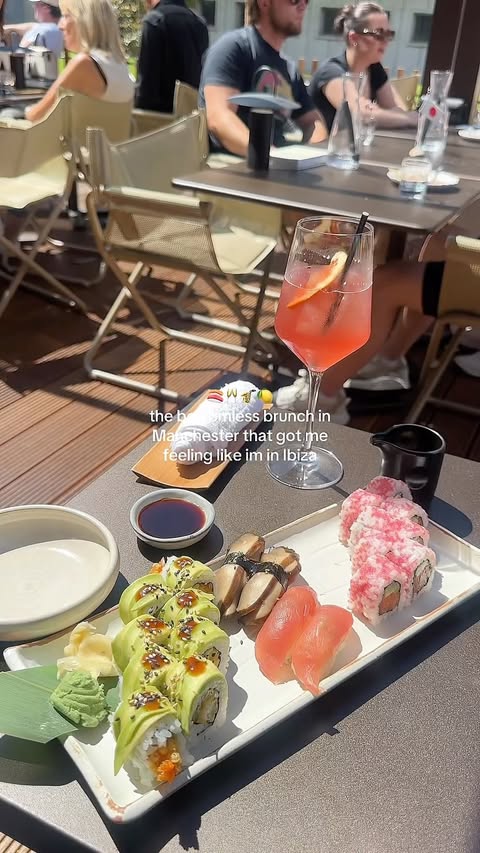 Instagram post by @outandabout.mcr for Sticks'n'Sushi. Caption reads: [...] brunch I’ve had in AGES! 🍣 🥂 📍....