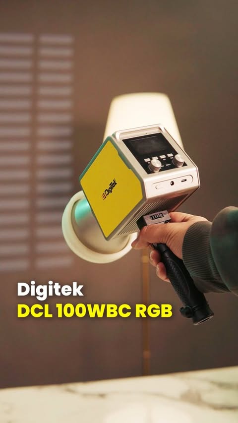 Instagram post by @digitekcreatorsquad for Digitek. Caption reads: Digitek DCL 100WBC RGB Light is a portable and....