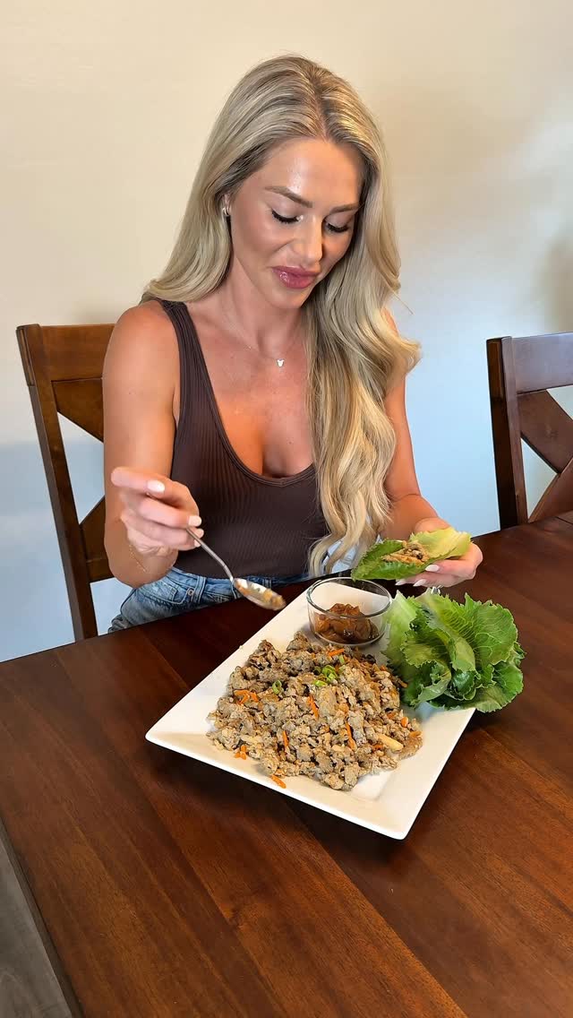 Instagram post by @ashley__wilke for Beyond Meat. Caption reads: Lettuce Cups with Peanut Dipping Sauce made with....