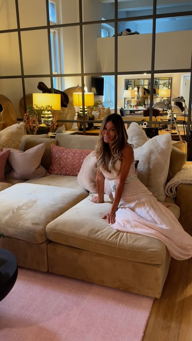 Instagram post by @kellybensimon for Pottery Barn. Caption reads: Feeling gorgeous with my new pillows, my new....