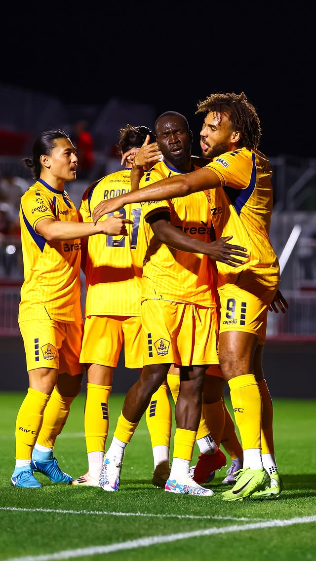 Instagram post by @rhodeislandfc for Capelli Sport. Caption reads: [...] back the lead ⬆️ #WickedGoodGoal |....