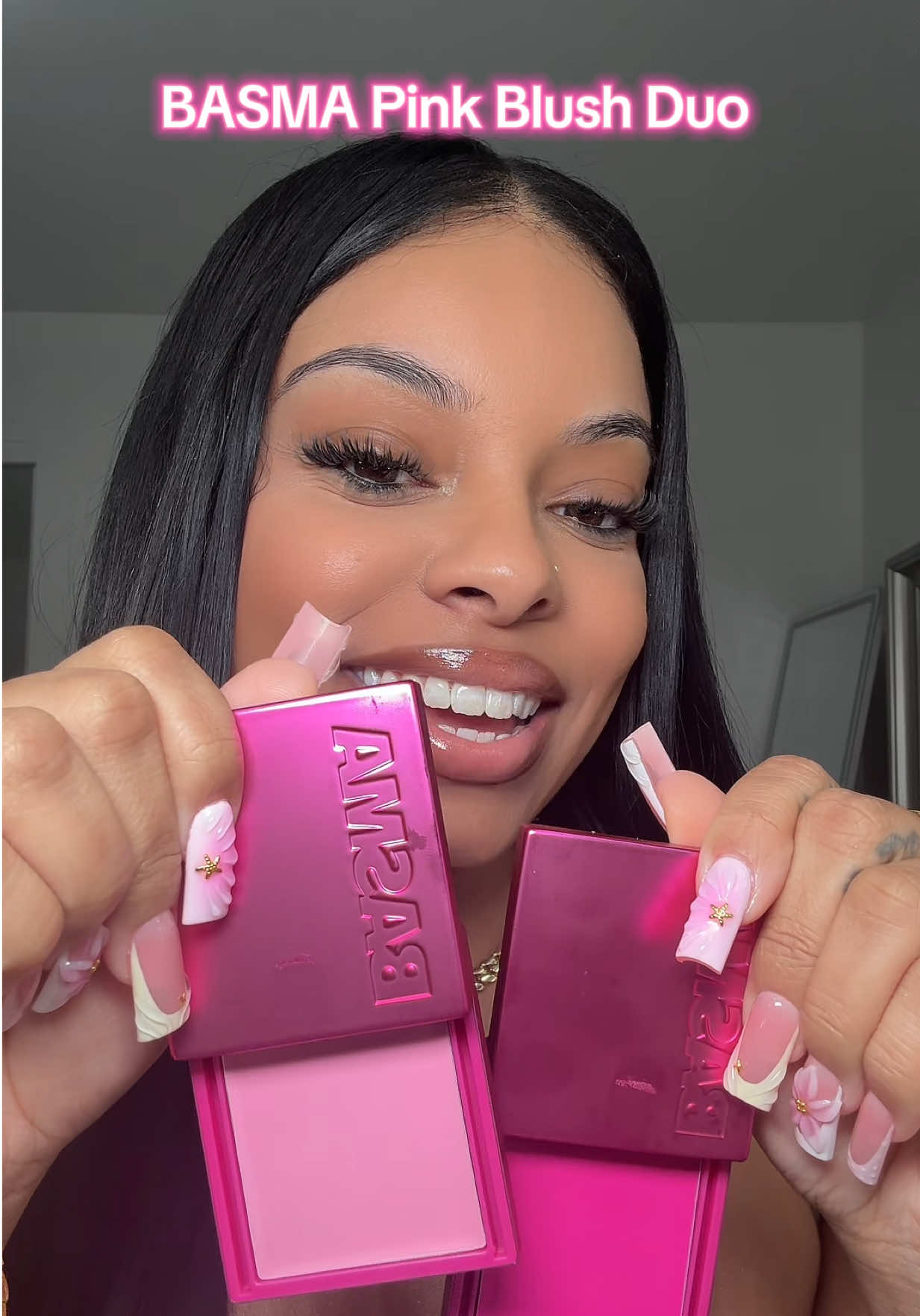 TikTok post by @b33xg33 for BASMA Beauty. Caption reads: #basma #blush #pinkblush #fyp @BASMA Beauty.
