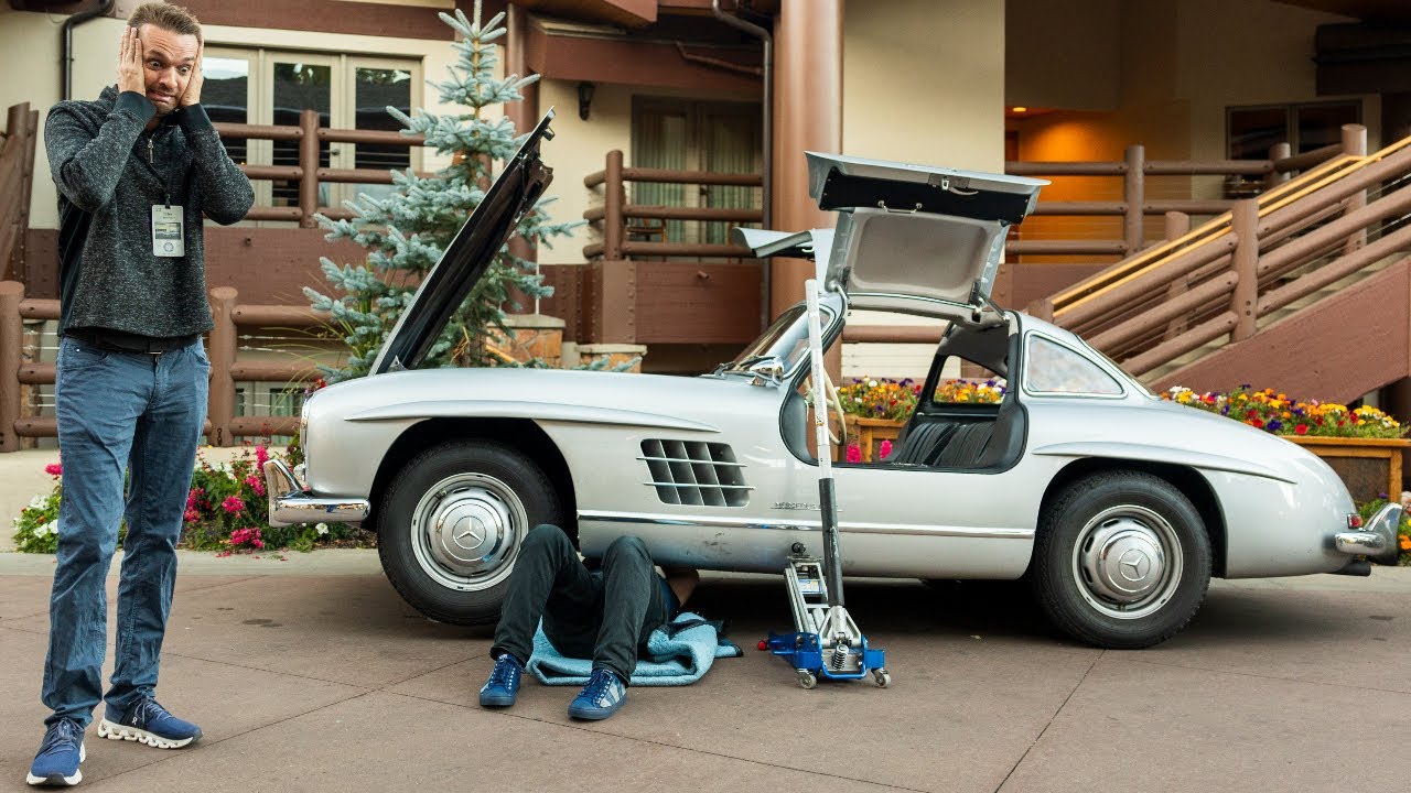 YouTube post by @HooviesGarage for Rocket Money. Caption reads: I damaged my $2,000,000 Mercedes 300SL Gullwing....