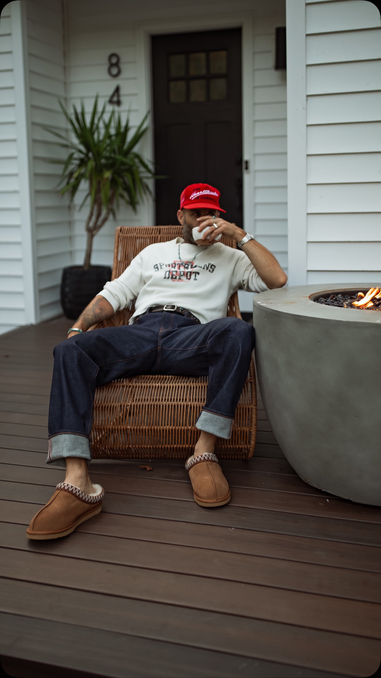 Instagram post by @bluecollarprep for Dearfoams. Caption reads: Even with the slippers on, the style stays....