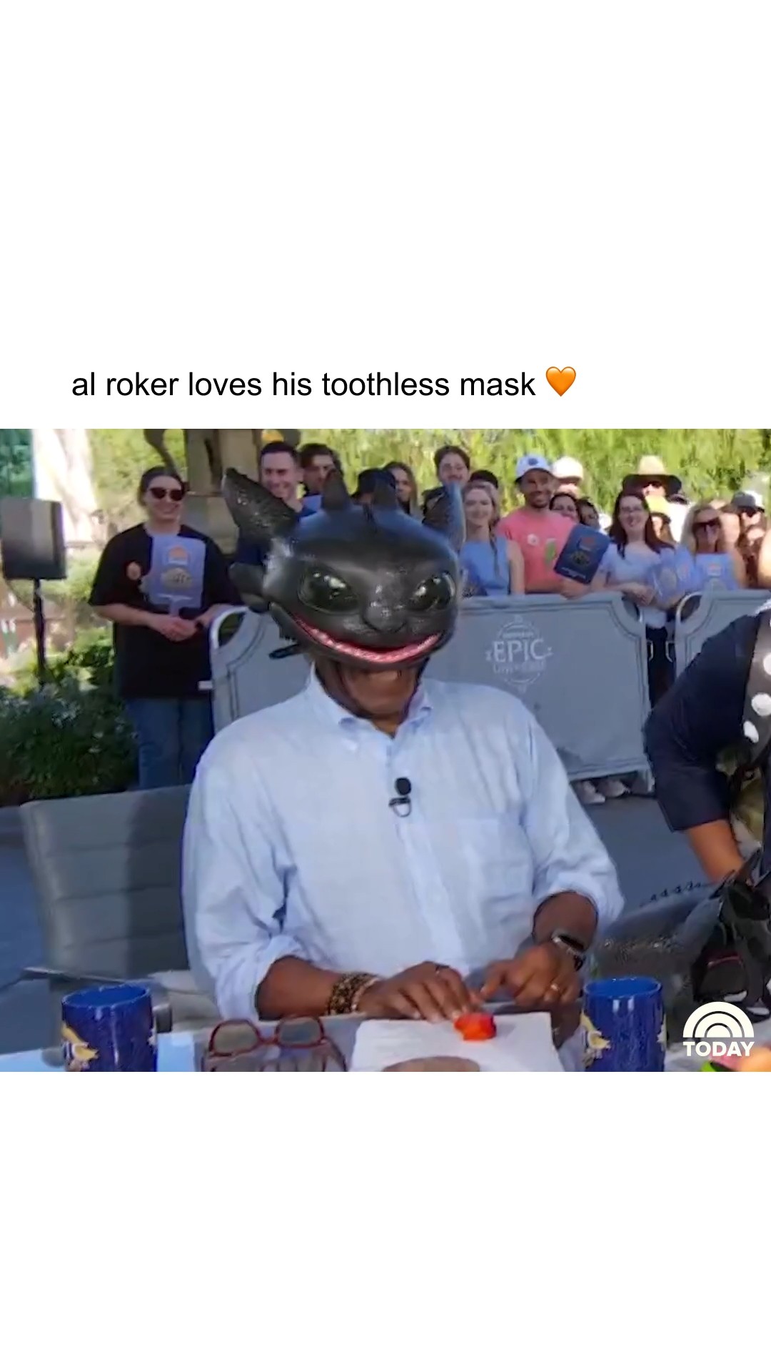 Instagram post by @alroker for Universal Orlando Resort. Caption reads: @alroker is committing to becoming #Toothless....