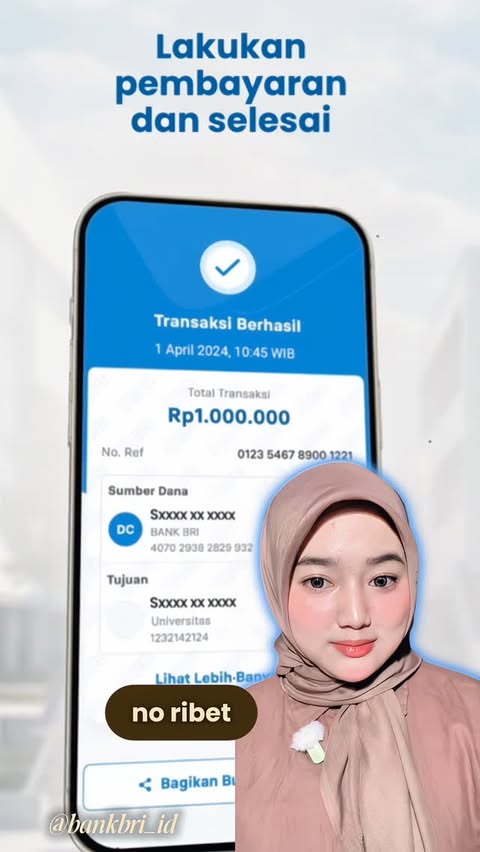 Instagram post by @dwiffahraherz for Bank BRI. Caption reads: Skip cash drama: BRImo VA pays UKT securely....