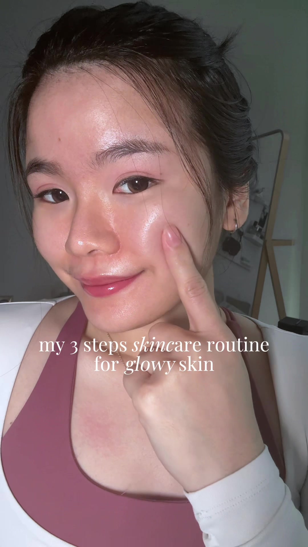 TikTok post by @keykaykeyy for Glow Is Here. Caption reads: 3 steps skincare routine for glowy skin! Pamper....