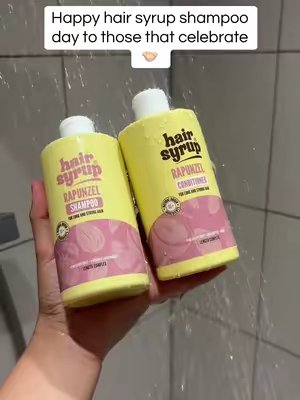 TikTok post by @winnie.thelandseal for Hair Syrup. Caption reads: [...] been so happy to wash my hair 🥹💛....