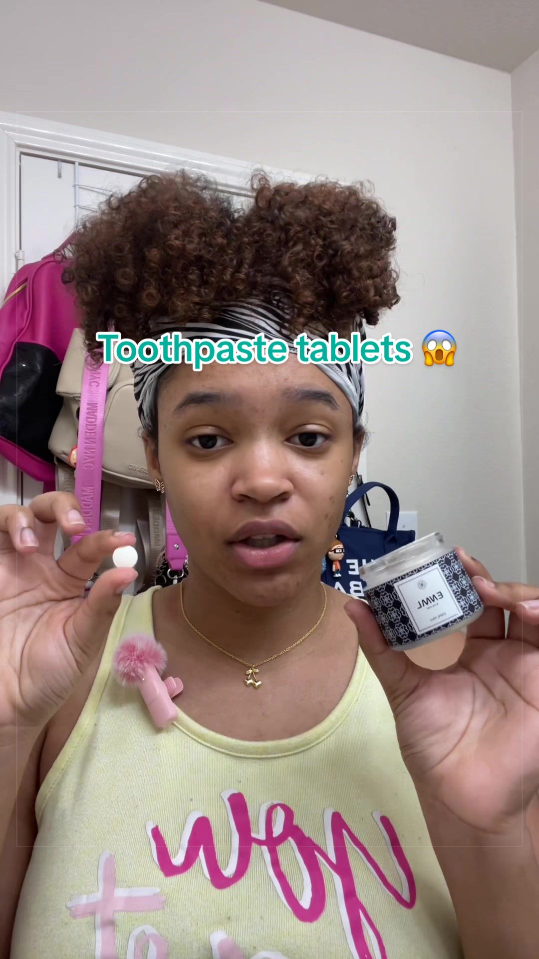 TikTok post by @actuallyalanna1 for ENML Toothpaste Tabs. Caption reads: [...] trying these luxury tablets! @ENML....