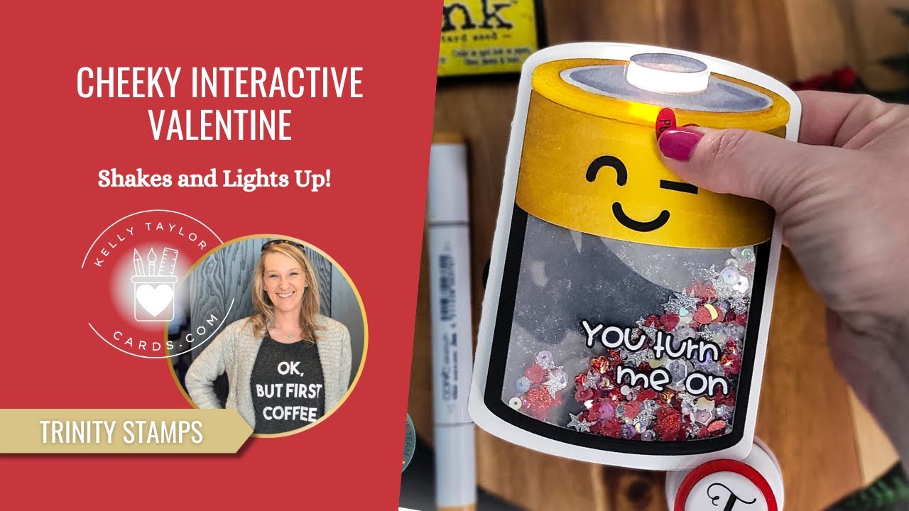 YouTube post by @KellyTaylorCards for Ranger Ink. Caption reads: Cheeky Interactive Valentine, Shaker Card that....