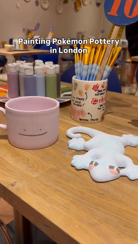Instagram post by @onel_onet_ for Pottery Café. Caption reads: Painting Pokémon at the @pottery_cafe in Battersea....