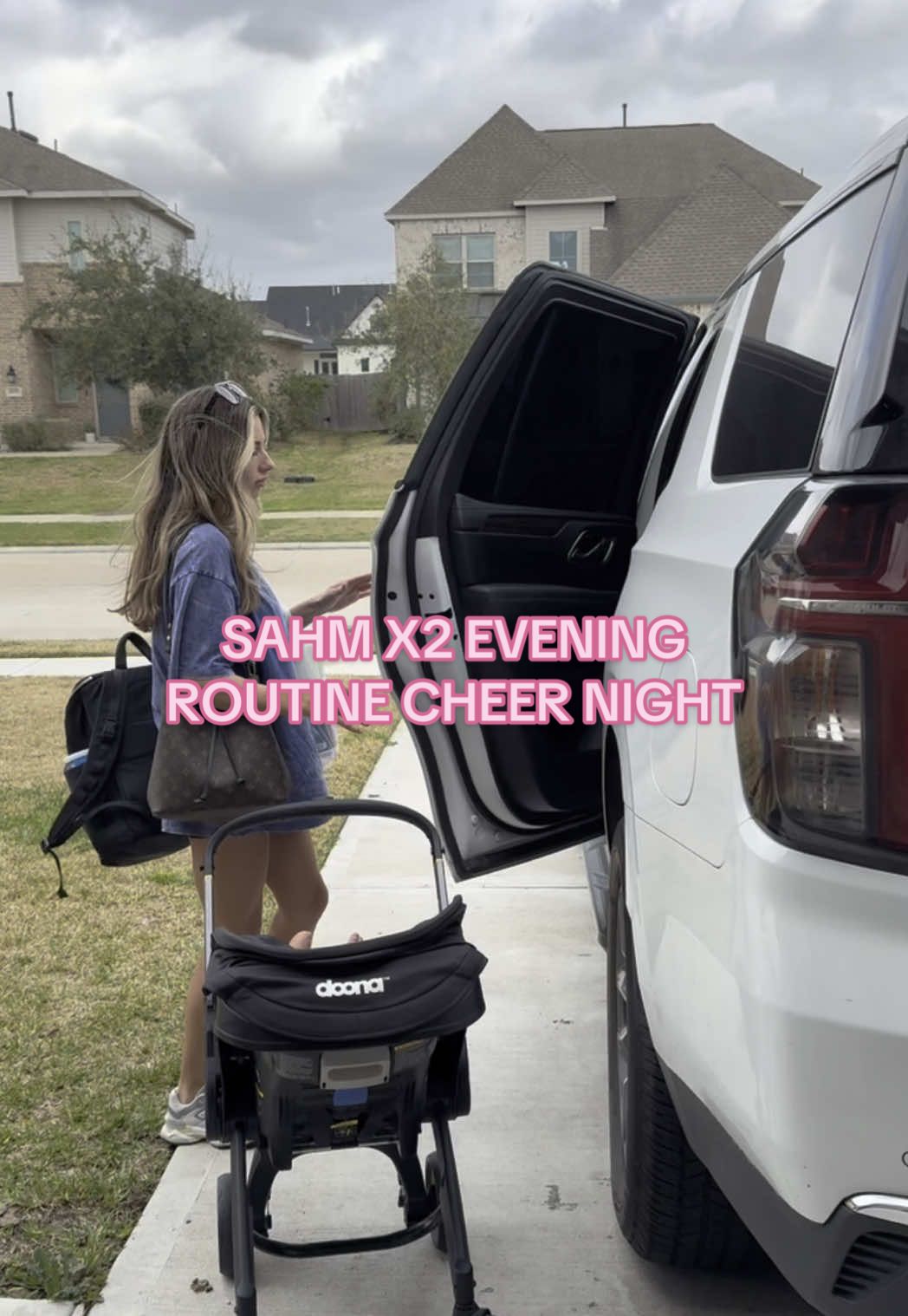 TikTok post by @_jc242 for Doona. Caption reads: SAHM X2 EVENING ROUTINE! Teething quite literally....