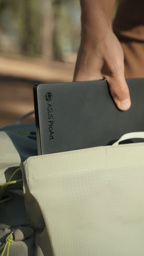Instagram post by @v_outdoors for ASUS. Caption reads: [...] make it work wherever I am. Lately, the....