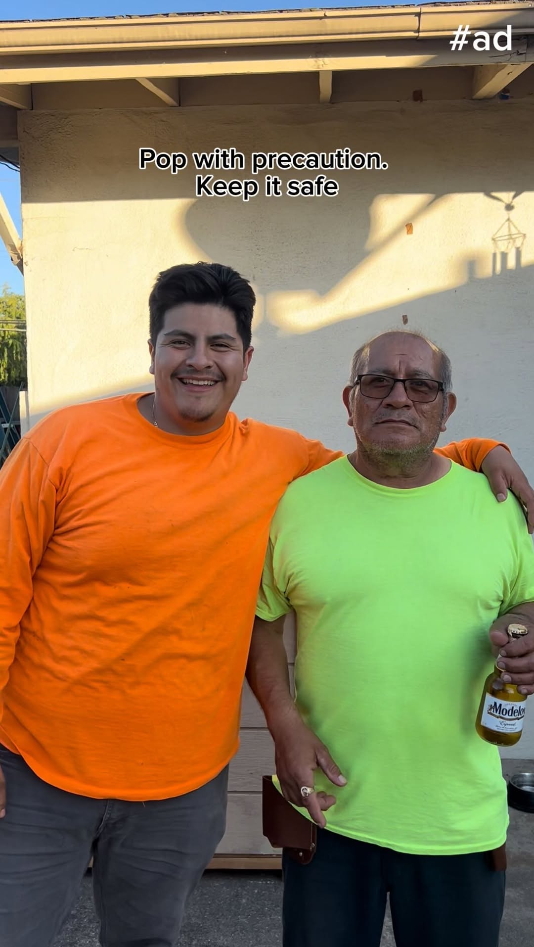 Instagram post by @tuchiquitobombon for Modelo Usa. Caption reads: #ad How does your dad open his @modelousa when....