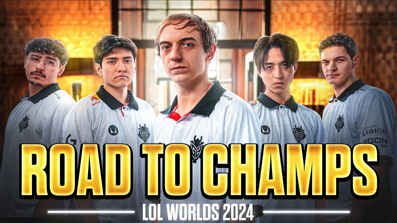 YouTube post by @G2LoL for G2 Esports. Caption reads: The Road to Worlds Champions Begins | Worlds....