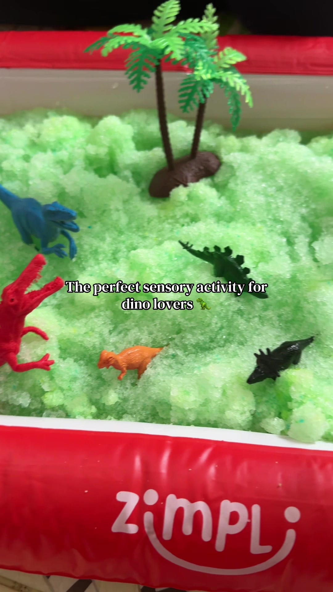TikTok post by @naomi_f20x for Zimpli Kids. Caption reads: [...] #dinosaur #sensoryplay #senmum @Zimpli Kids.
