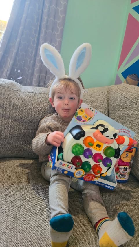 Instagram post by @mylifeas.kimwatt for Battat toys. Caption reads: Easter doesn't have to be just about chocolate.....