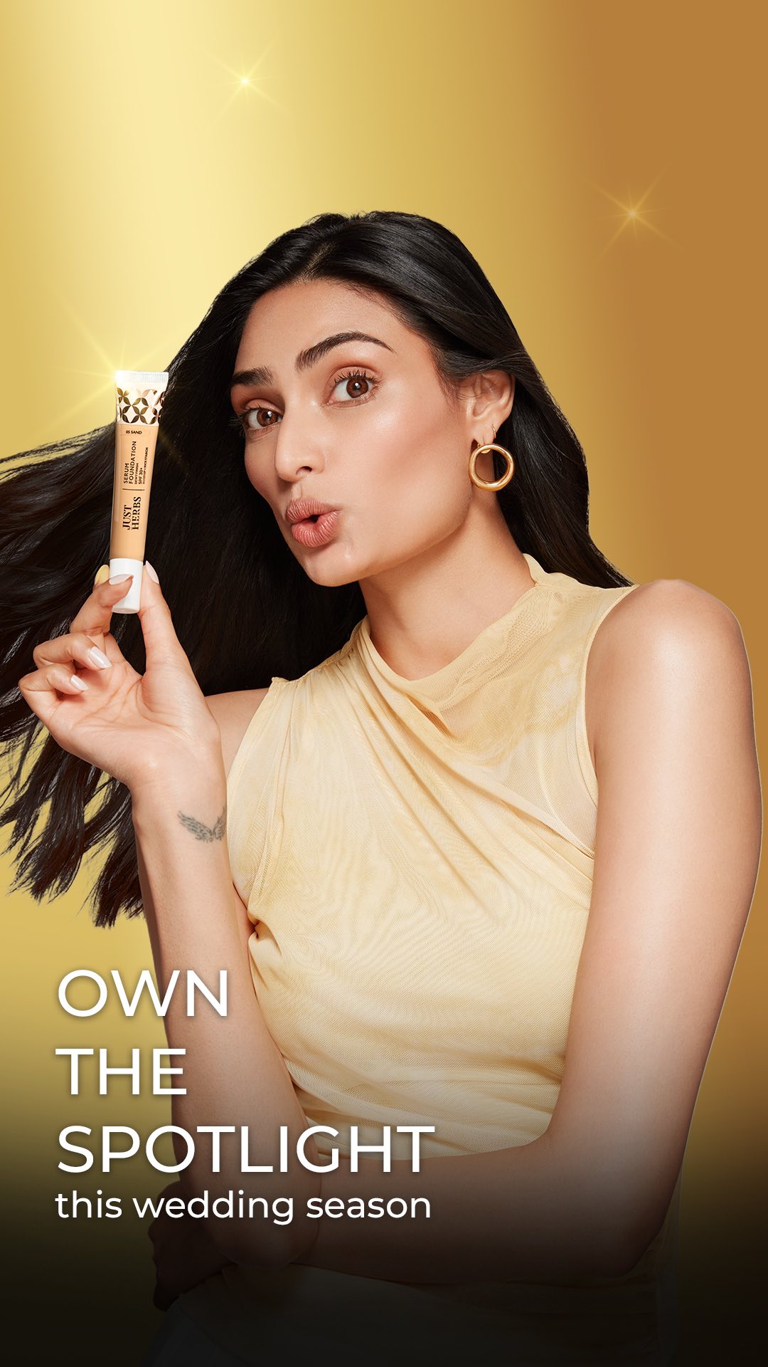 Instagram post by @athiyashetty for Just Herbs. Caption reads: Steal the spotlight this wedding season!....