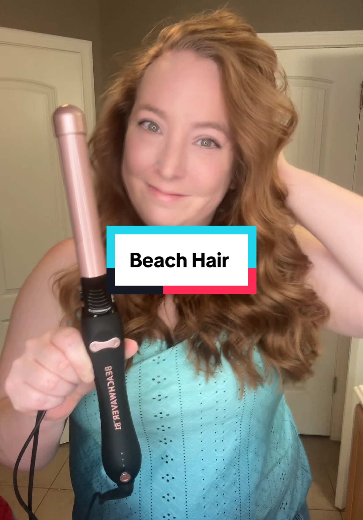 TikTok post by @notyourperfectmom for Beachwaver. Caption reads: [...] not a hairstylist — but @TheBeachwaver makes....