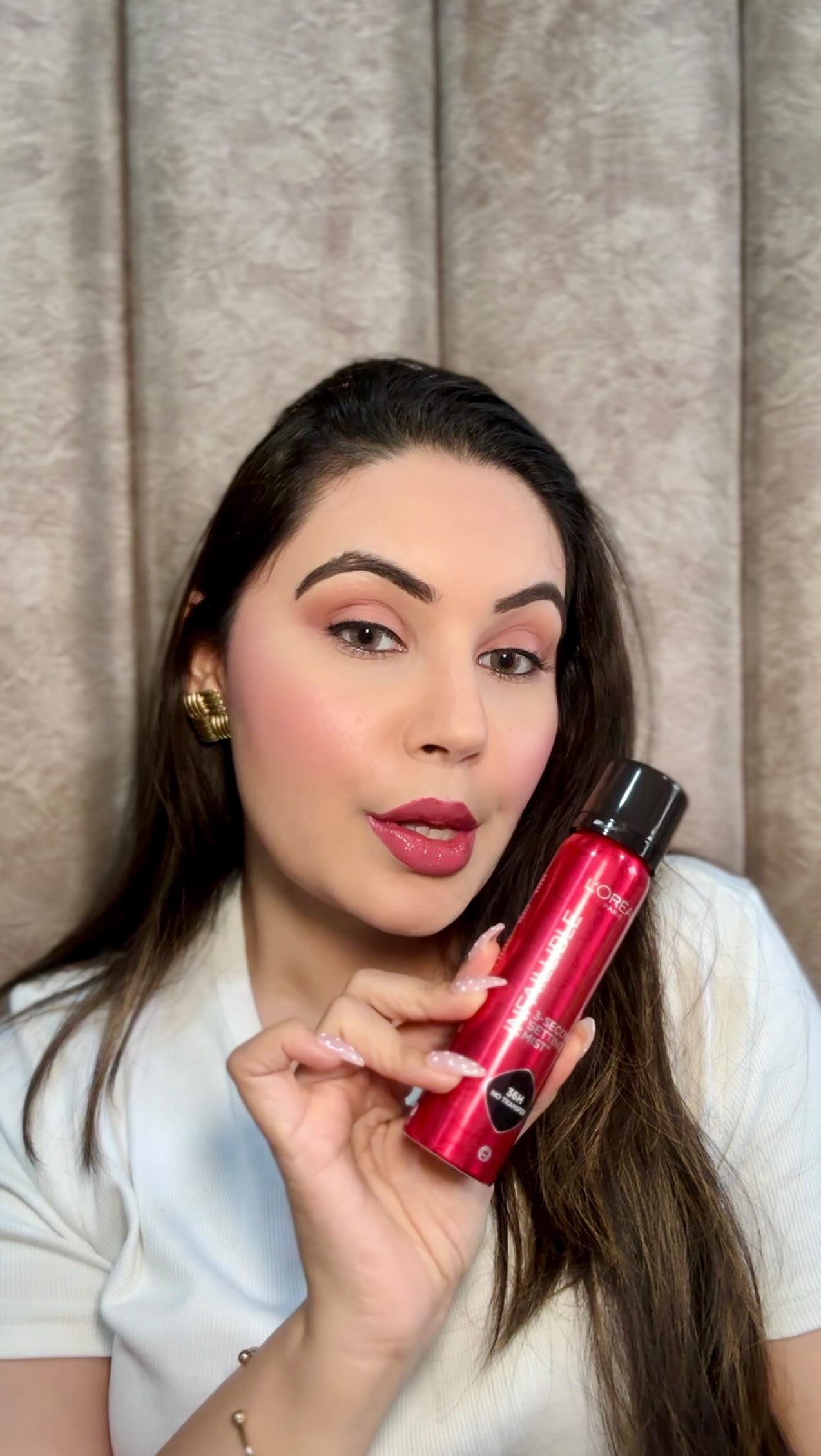 Instagram post by @harshita_agarwal0820 for Nykaa. Caption reads: Mist it. Lock it. Love it 💨❤️
.
@mynykaa bring it....