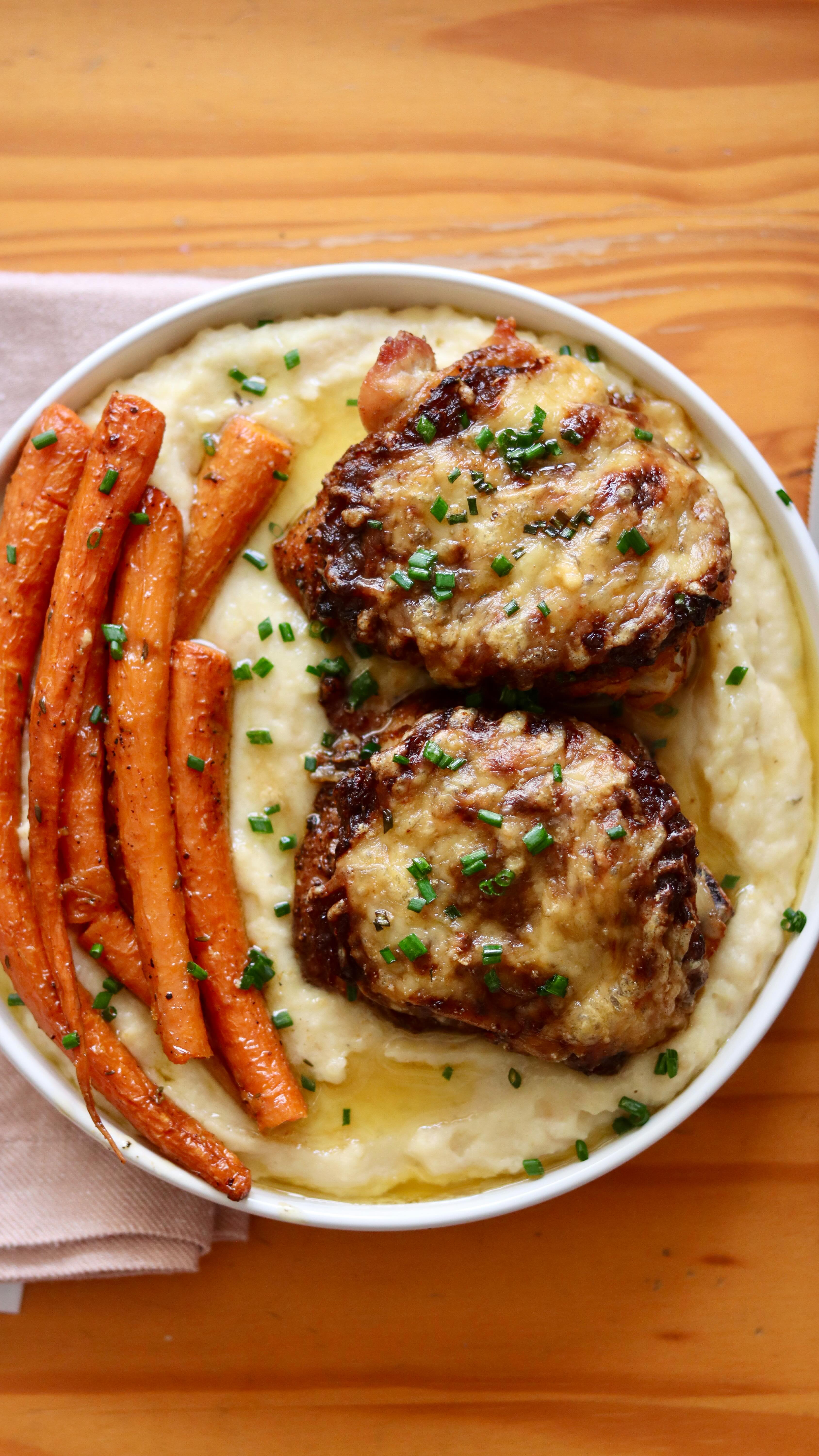 Instagram post by @heresyourbite for Reynolds Brands. Caption reads: #ad French Onion Chicken Thighs with Caramelized....