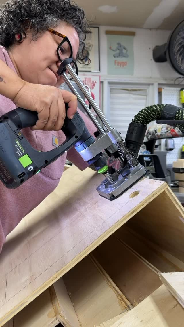 Instagram post by @pinksoulstudios for Festool USA. Caption reads: Perfect 90° at any angle 👌🏽 
With the....